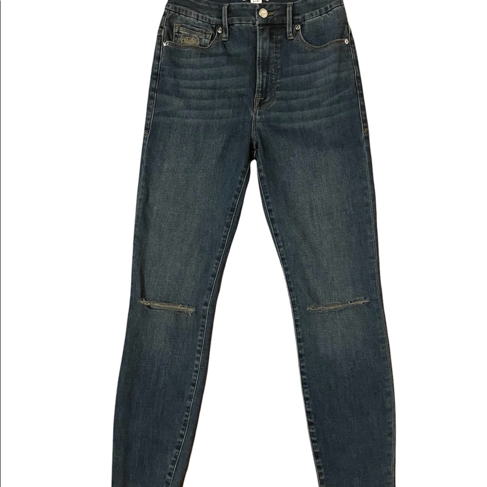 Good American Good Waist Distressed Knees Jeans